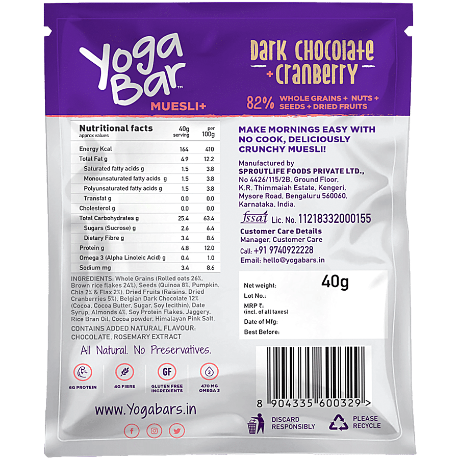 Buy Yoga Bar Muesli - Dark Chocolate & Cranberry, Healthy, Rich In Protein,  Breakfast Cereal Online at Best Price of Rs 300 - bigbasket