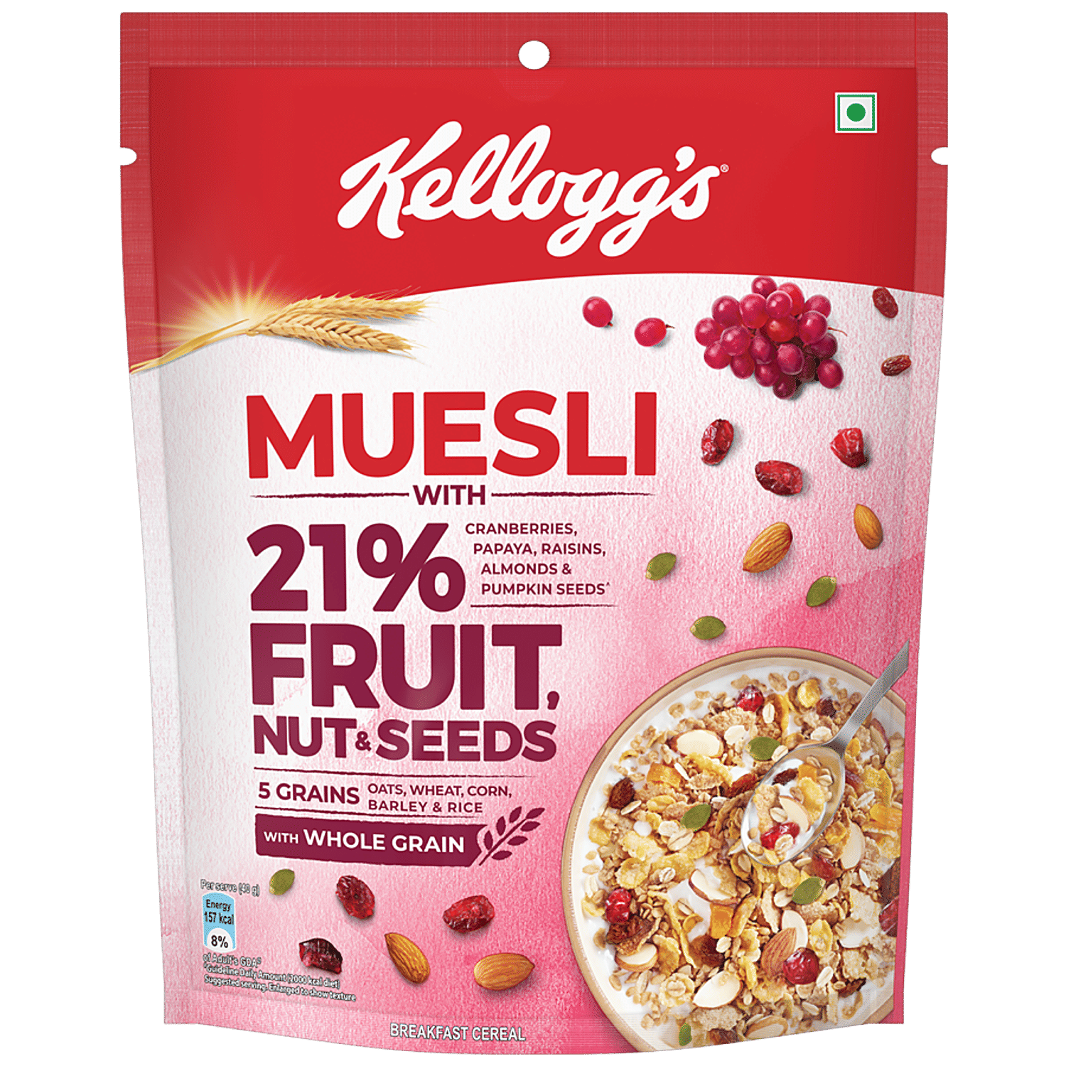 Kelloggs Muesli Breakfast Cereal - With Multigrain & 21% Fruit, Nut & Seeds, 240 g