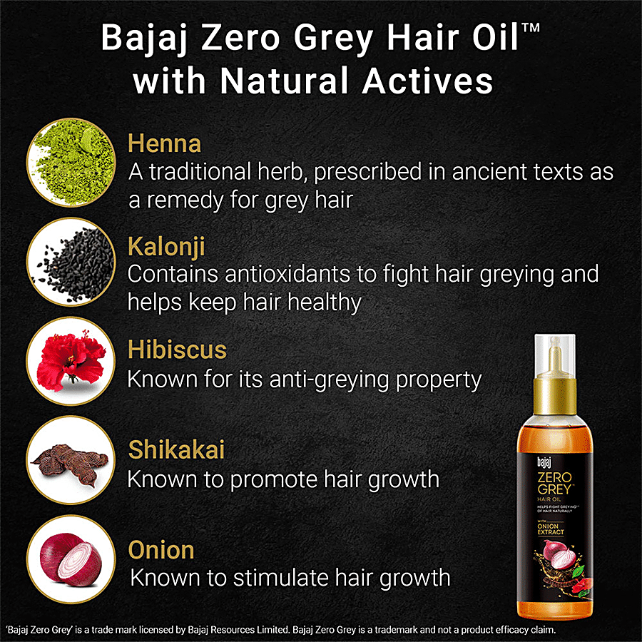 Buy Bajaj Zero Grey Anti-Greying Hair Oil - Delay Greying Of Hair  Naturally, Natural Actives Online at Best Price of Rs 350 - bigbasket