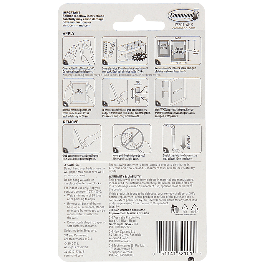 Command Picture Hanging Strips, 5/8 inch x 2 3/4 inch, White, 50/Carton (mmm17201cabpk)
