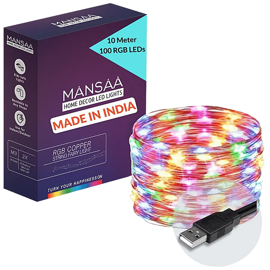 Buy MANSAA 100 LED Copper Fairy String USB Light - 10 m, Christmas Home  Decoration, 1 m USB Cable, Multicoloured Online at Best Price of Rs null -  bigbasket