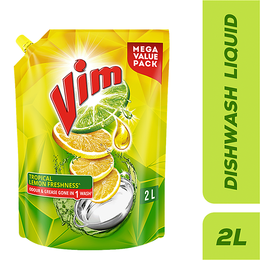 Vim Dishwash Liquid Gel Lemon, With Lemon Fragrance, Leaves No Residue,  Grease Cleaner For All Utensils, 500 ml Bottle