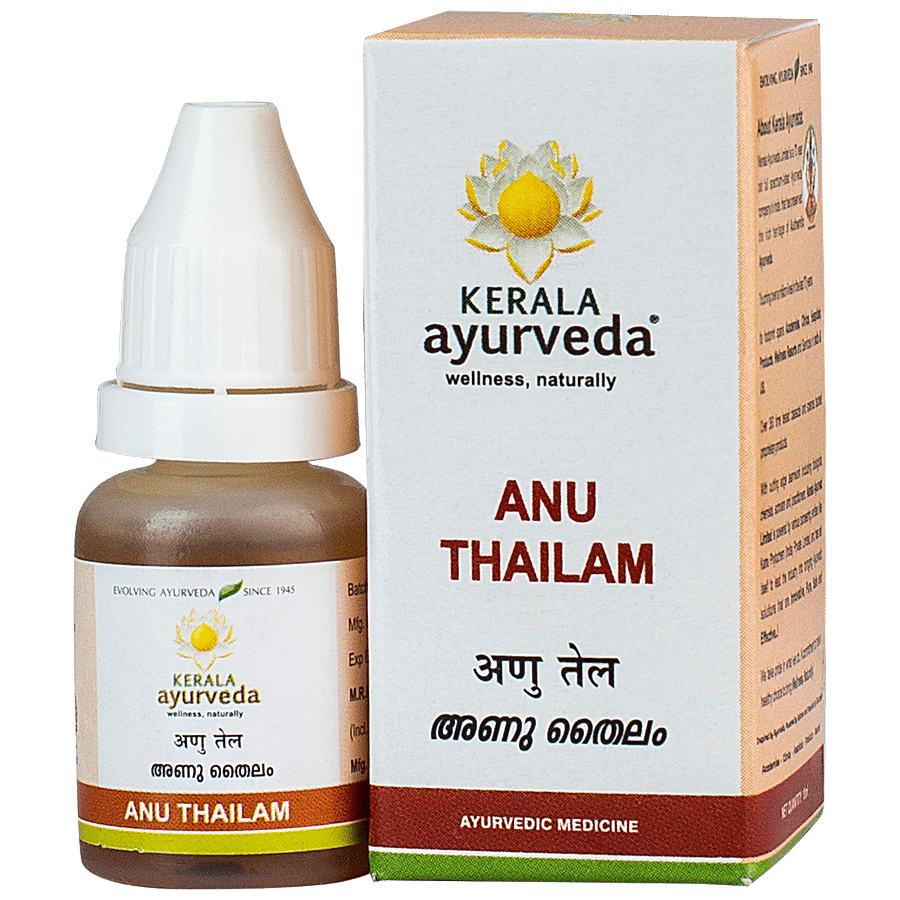 Buy Kerala Ayurveda Anu Thailam 10ml | For Nasya | Nasal Oil for Sinusitis,  Allergies & Nasal Congestion | For Clear Breathing | Good Eyesight | With  Jivanti, Yashtimadhu, Hrivera & Bilva