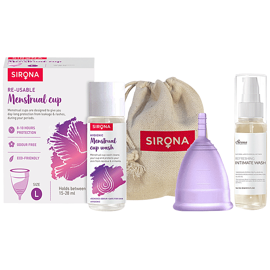 SIRONA FDA Approved Reusable Menstrual Cup (Large Size) With Pouch, Mini  Intimate Wash & Cup Wash, 1 pc