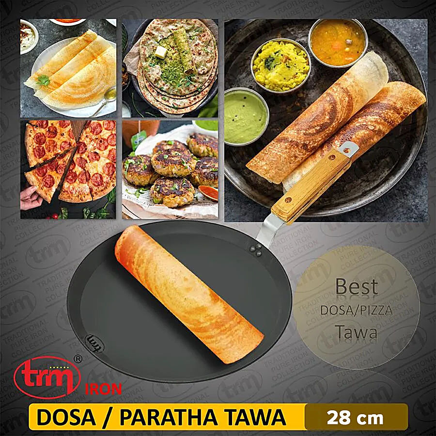 Iron Dosa Tawa, Pizza Pan, Roti Tawa with Ladle, 28cm