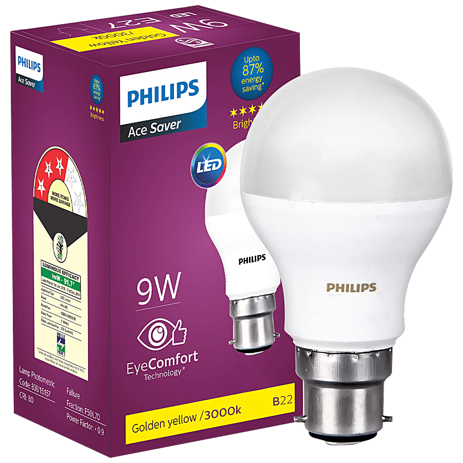 Rimpelingen vliegtuig Ga lekker liggen Buy Philips Ace Saver LED Bulb 9w B22 - Warm White/Golden Yellow Online at  Best Price of Rs 129 - bigbasket