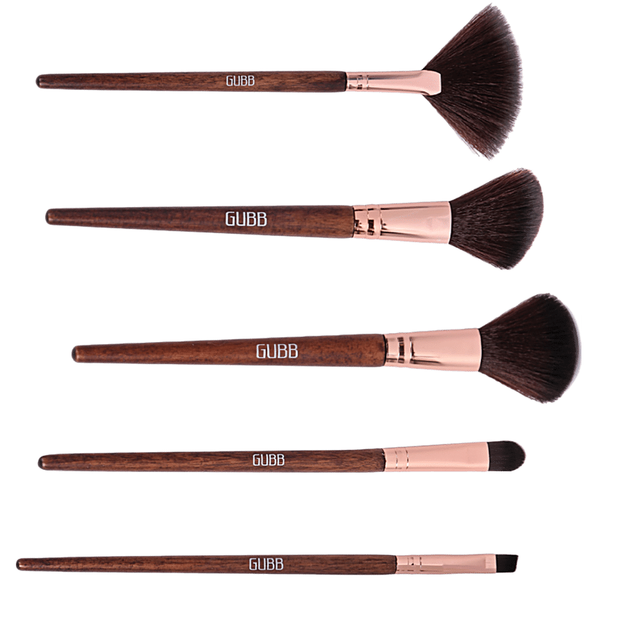 GUBB Elite Series Kit Set of 5 Makeup Brushes - Blush, Eyeshadow, Eyeliner, Powder & Fan Brush