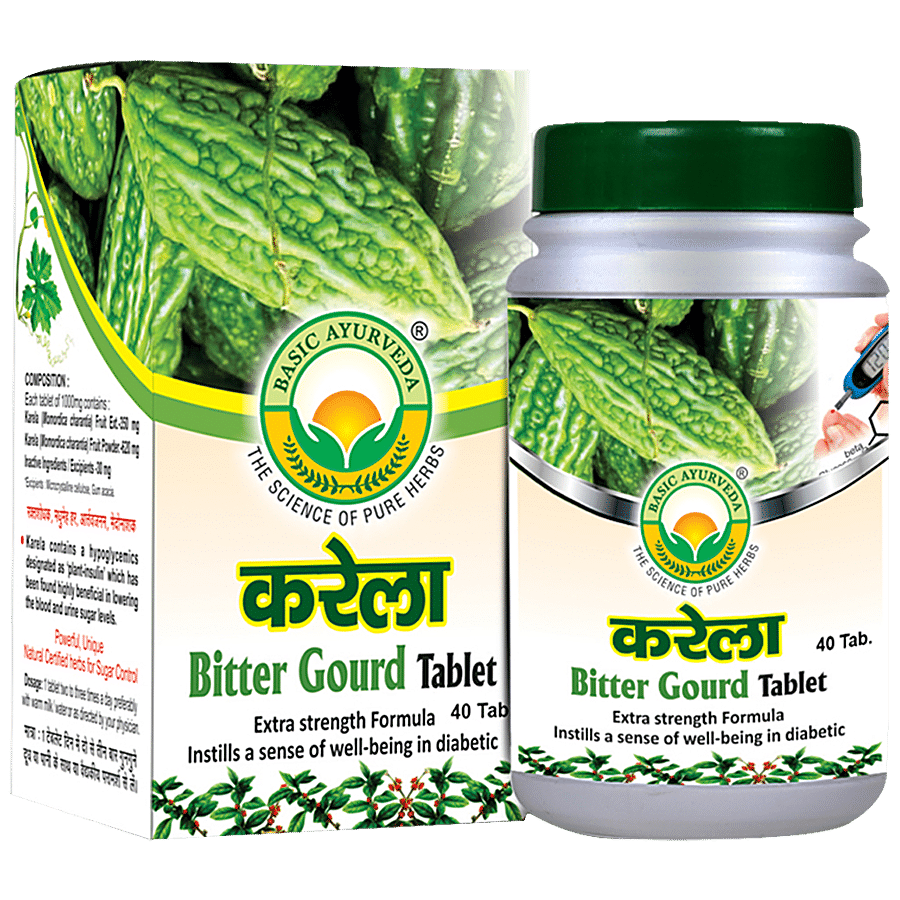 Buy Basic Ayurveda Karela/Bitter Gourd Tablets - Diabetes Control, Skin Health and Blood Purifier Online at Best Price of Rs image
