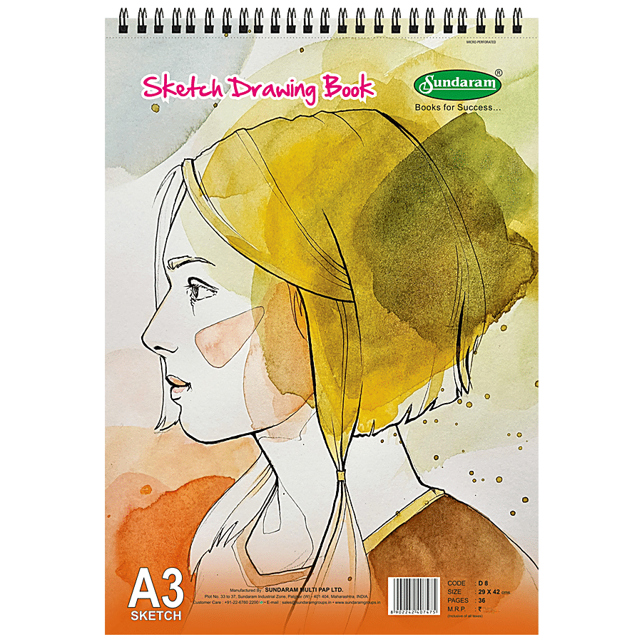 Sundaram Artist Sketch Book | Spiral Bound |140GSM | 100 Pages | A3 - Pack  of 1 Pcs