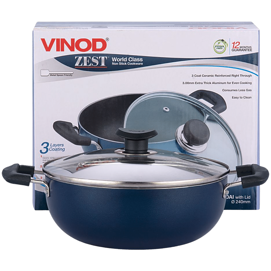 Vinod Zest Non Stick Deep Fry Pan with Glass Lid – Vinod Cookware India  Pvt. Ltd.
