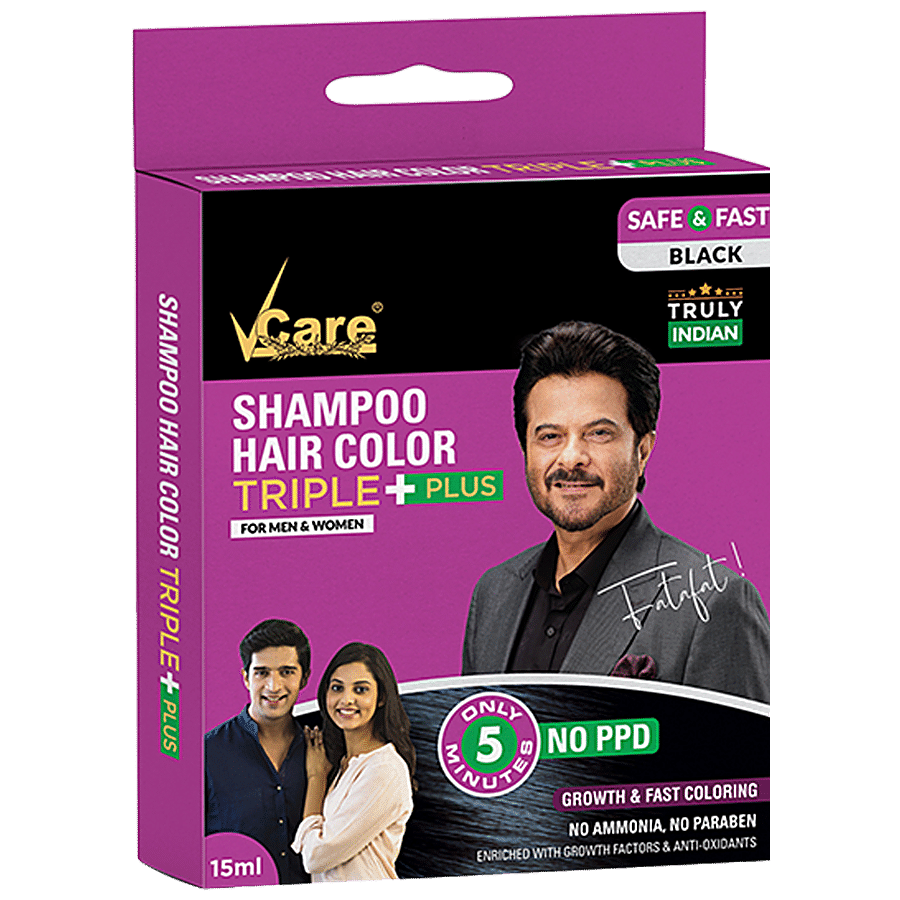 Buy Vcare Shampoo Hair Colour Triple Plus - No Paraben & Sulphates, Black  Online at Best Price of Rs 65 - bigbasket