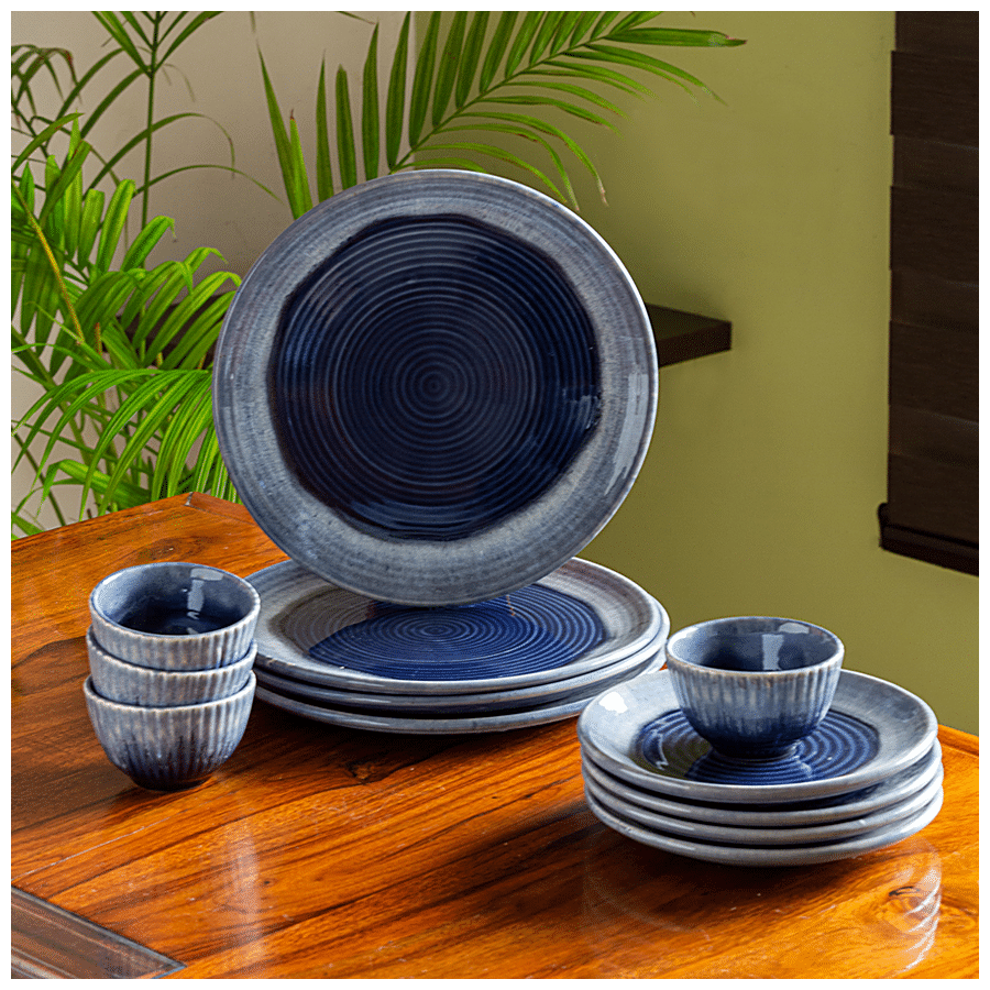 Price　Buy　Rs　Sapphire　Best　at　Safe　Dinner　Pottery,　Hand　ExclusiveLane　Ceramic　Microwave　Online　Glazed,　4879　Set　Swirl,　of　Studio　bigbasket