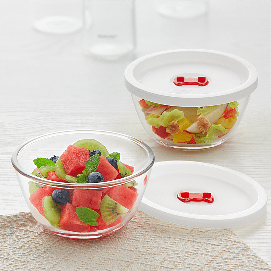 Large Glass Salad Bowl - Microwave & Dishwasher Safe - Centerpiece Serving  Bowl - Mixing and Serving Dish - Clear Borosilicate Glass Fruit Bowl and