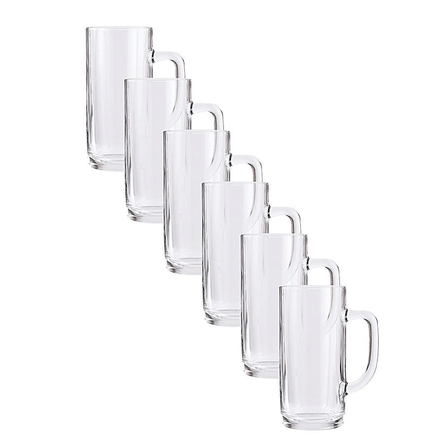 Union Glass Mug Set - Clear Finish, Transparent Serving Glasses With  Handle, For Tea,Coffee,Water, 420 ml
