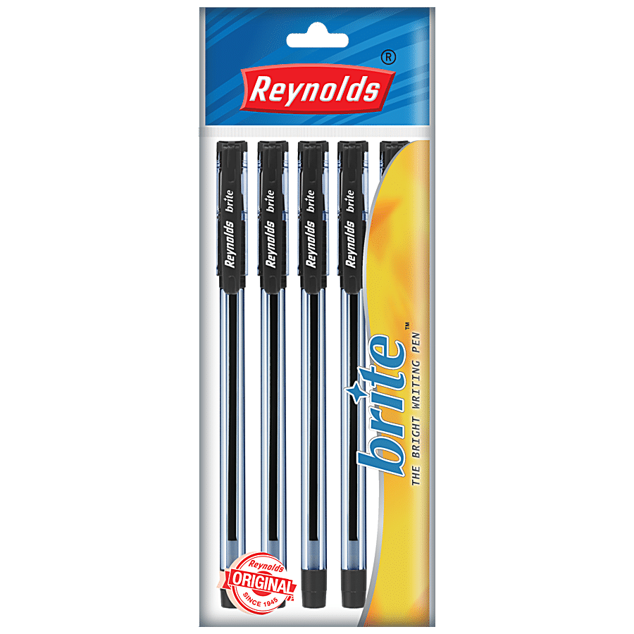 Reynolds Brite Ball Pen - With Comfortable Grip, Smudge Free, For Smooth  Writing, Black, 5 pcs