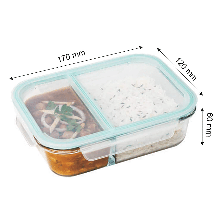 SignoraWare Slim High Jumbo Microwave Safe Office Two Compartment Lunch Box  Set, Borosilicate Glass, Safety Lock Airtight Tiffin Containers (1400ml