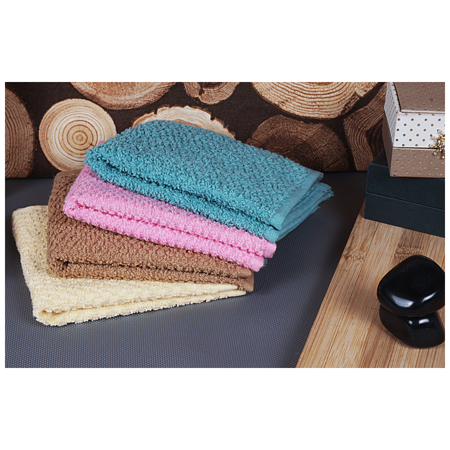 VC Face Towel - Highly Absorbent, Soft Cotton, Skin Friendly, Green, Pink,  Brown & Yellow, 60 cm x 40 cm, 4 pcs