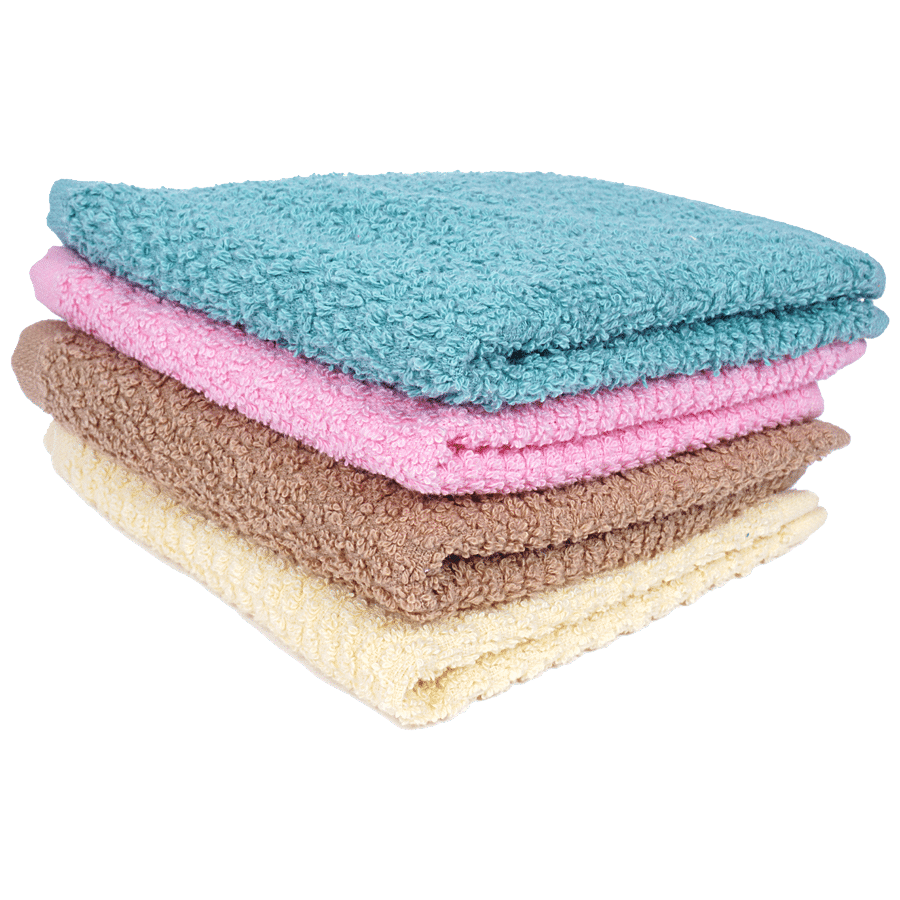 VC Face Towel - Highly Absorbent, Soft Cotton, Skin Friendly, Green, Pink,  Brown & Yellow, 60 cm x 40 cm, 4 pcs