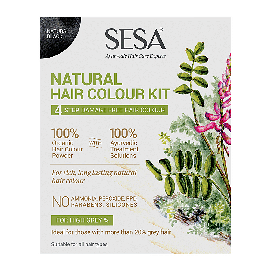 Buy Sesa Natural Hair Colour Kit For High Grey% - Natural Black, 4 Steps,  100% Organic & Ayurvedic, No Ammonia, PPD, Peroxide, Online at Best Price  of Rs 315 - bigbasket