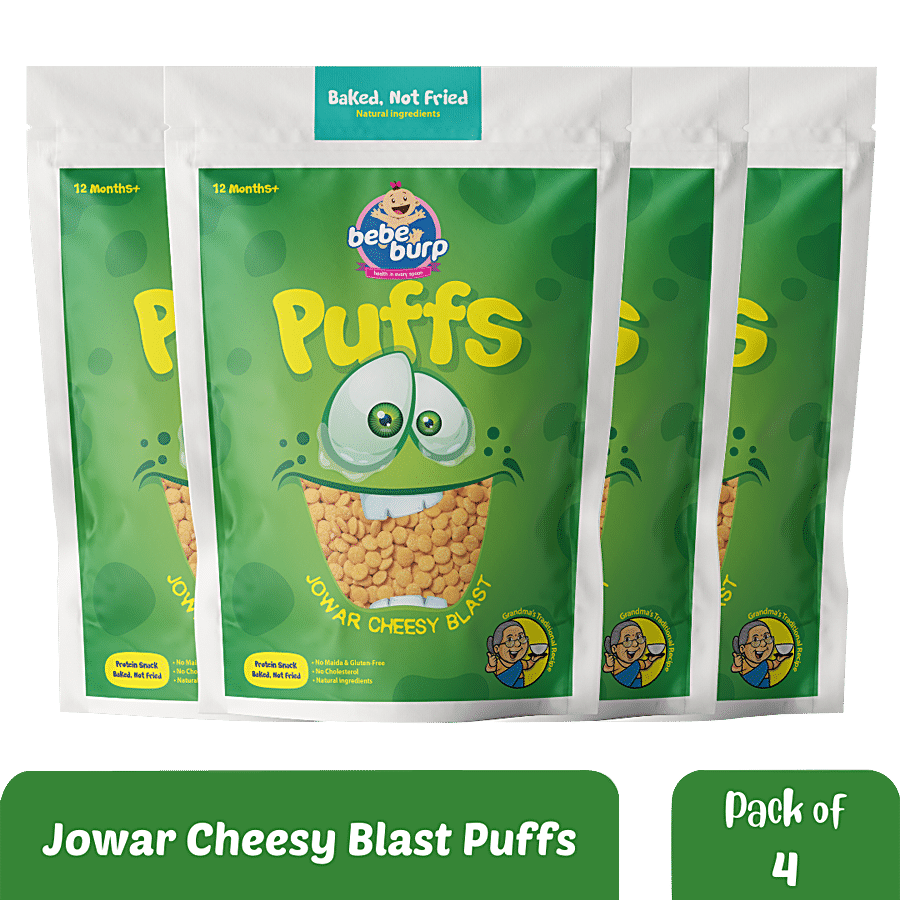 Buy bebe burp Jowar Cheesy Blast Puffs - Protein Snack, Baked, No Maida,  Gluten-Free, 12 Months+ Online at Best Price of Rs 236 - bigbasket