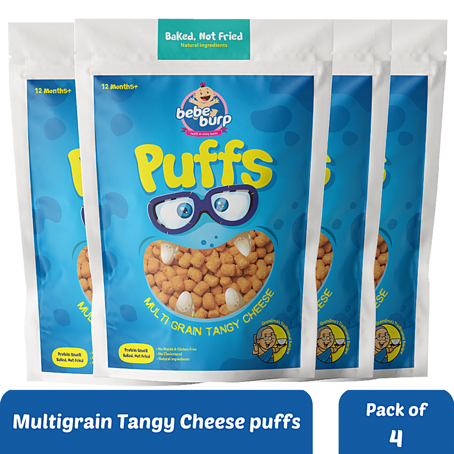 Buy bebe burp Multigrain Tangy Cheese Puffs - Protein Snack, Baked, No  Maida, Gluten-Free, 12 Months+ Online at Best Price of Rs 236 - bigbasket