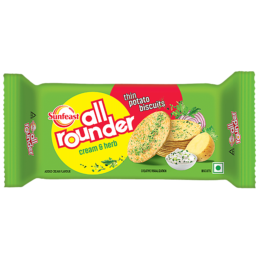 Sunfeast All Rounder - Thin, Light & Crunchy Potato Biscuit With Cream &  Herb Flavour, 28.2 g