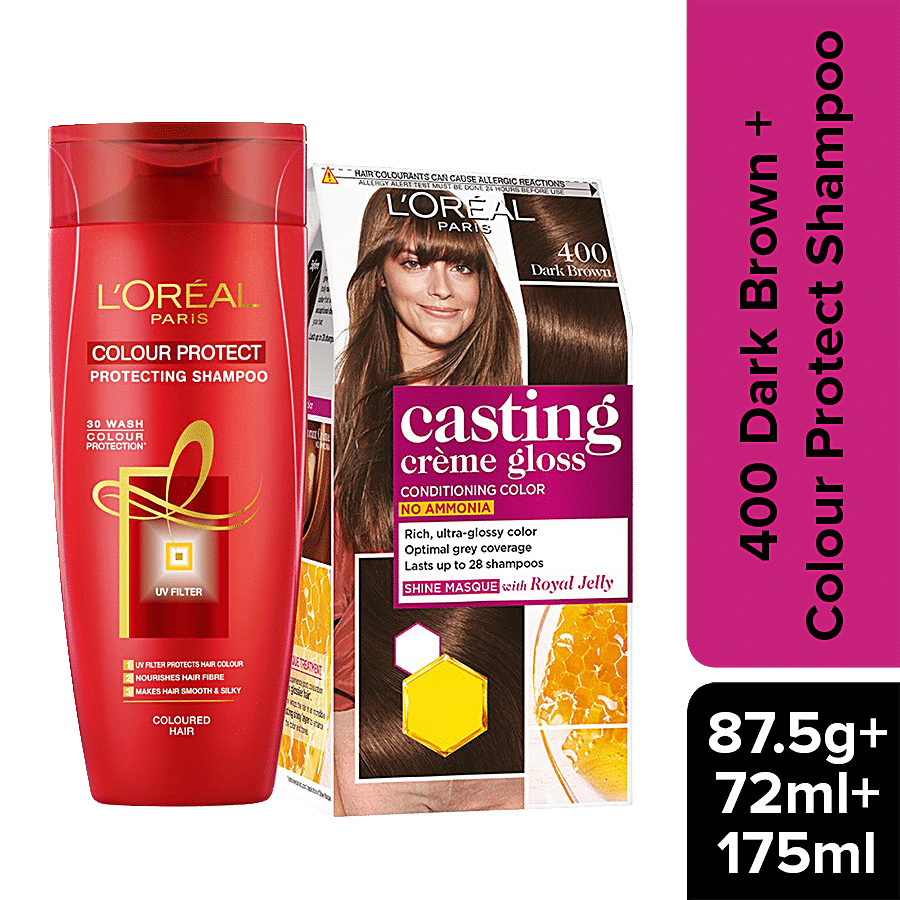 Buy Loreal Paris Casting Crème Gloss Conditioning Hair Colour, 400 Dark  Brown, With Colour Protect Shampoo Online at Best Price of Rs 819 -  bigbasket