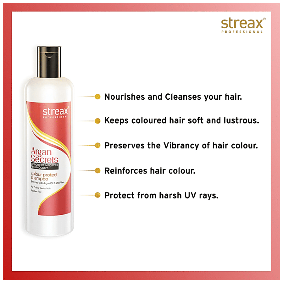 Buy Streax Professional Argan Secrets Colour Protect Shampoo - With UV  Fibre, For Colour-Treated Hair, No Parabens Online at Best Price of Rs 275  - bigbasket