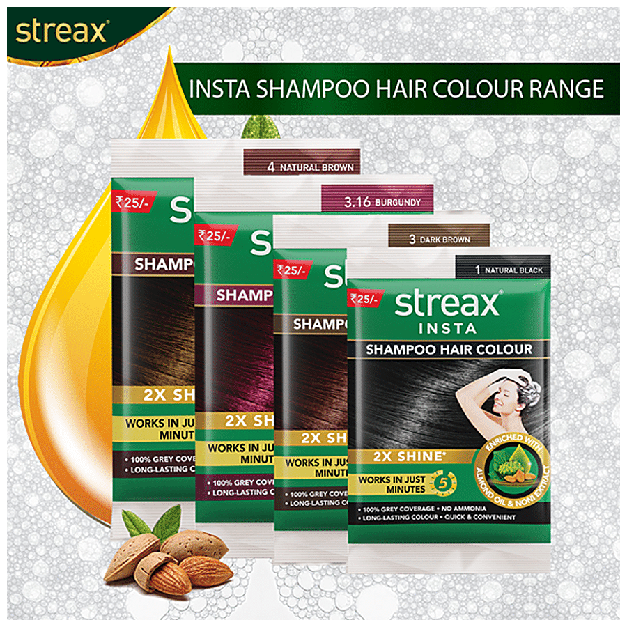 Buy Streax Insta Shampoo Hair Colour - Almond Oil & Noni Extract, 100% Grey  Coverage, No Ammonia Online at Best Price of Rs 25 - bigbasket
