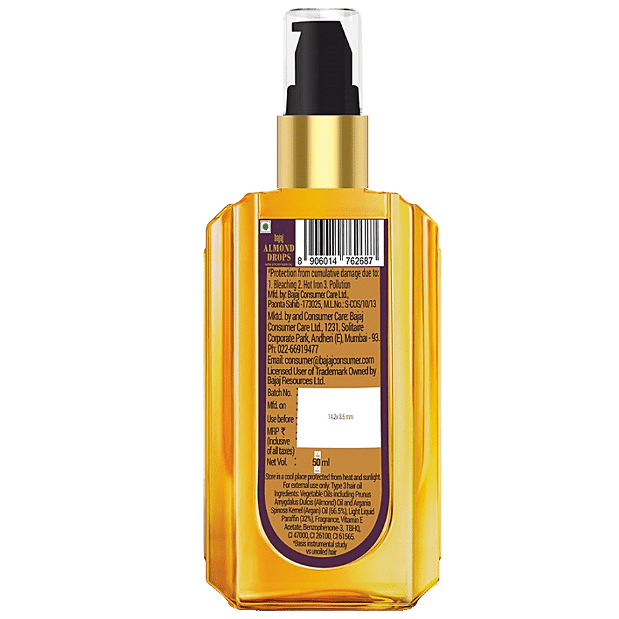 Buy Bajaj Almond Drops Non-Sticky Hair Oil - Infused With Almond & Argan  Oil, Provides 3-Way Damage Protection Online at Best Price of Rs  -  bigbasket