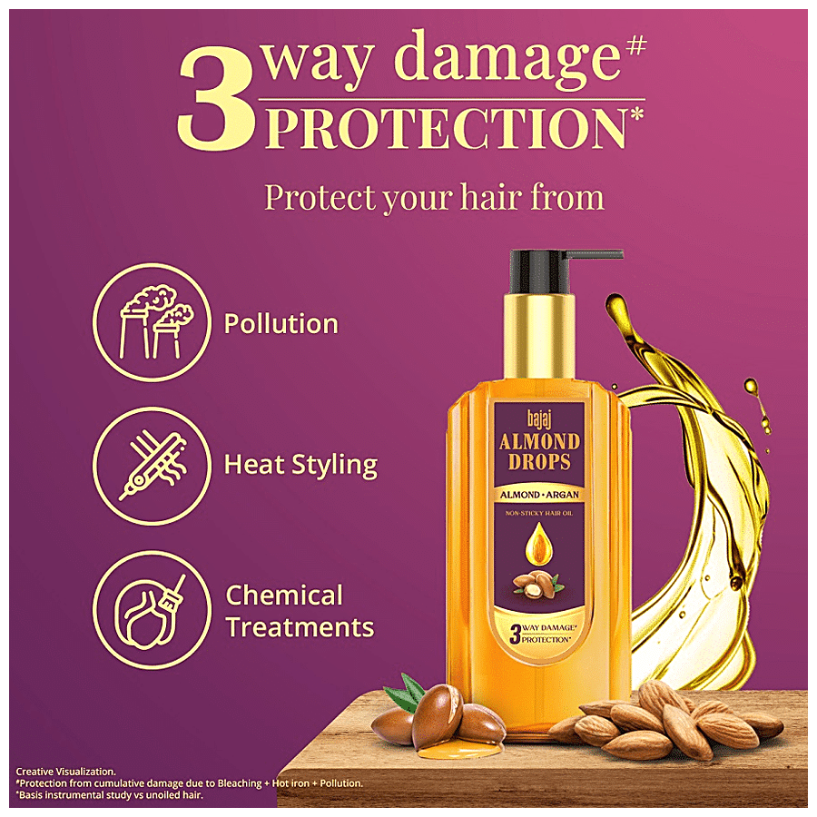 Buy Bajaj Almond Drops Non-Sticky Hair Oil - Infused With Almond & Argan Oil,  Provides 3-Way Damage Protection Online at Best Price of Rs  -  bigbasket
