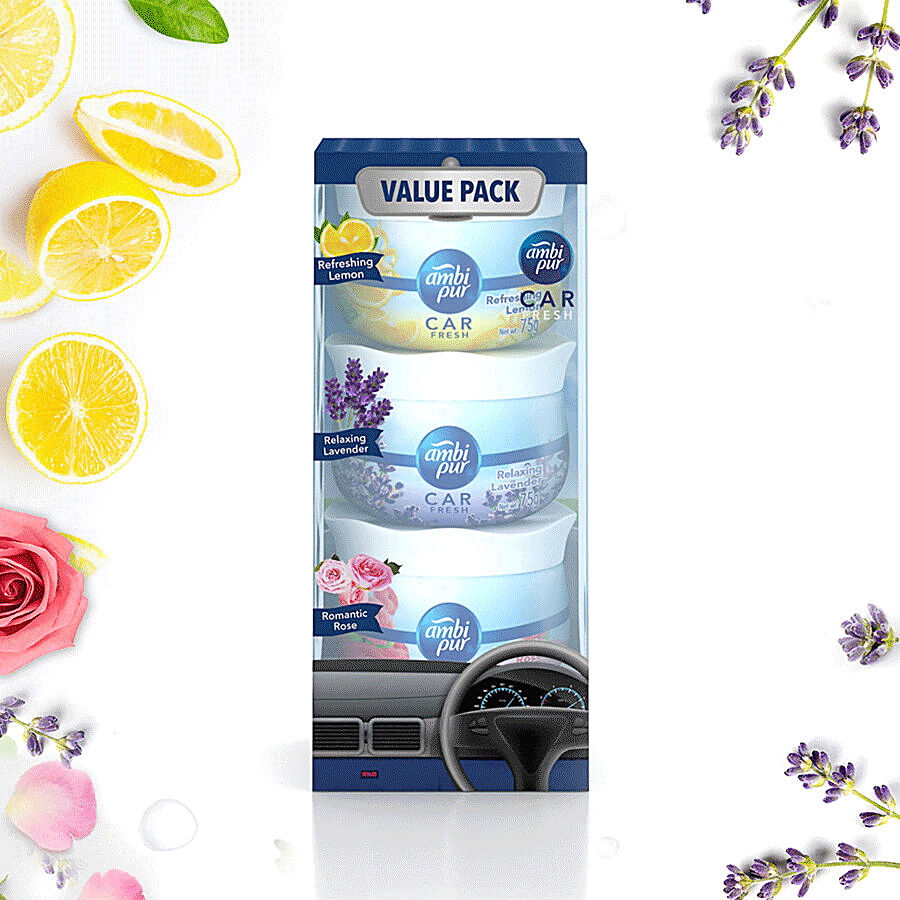 Buy Ambipur Car Freshener Gel - Lemon + Lavender + Rose, each 75 g