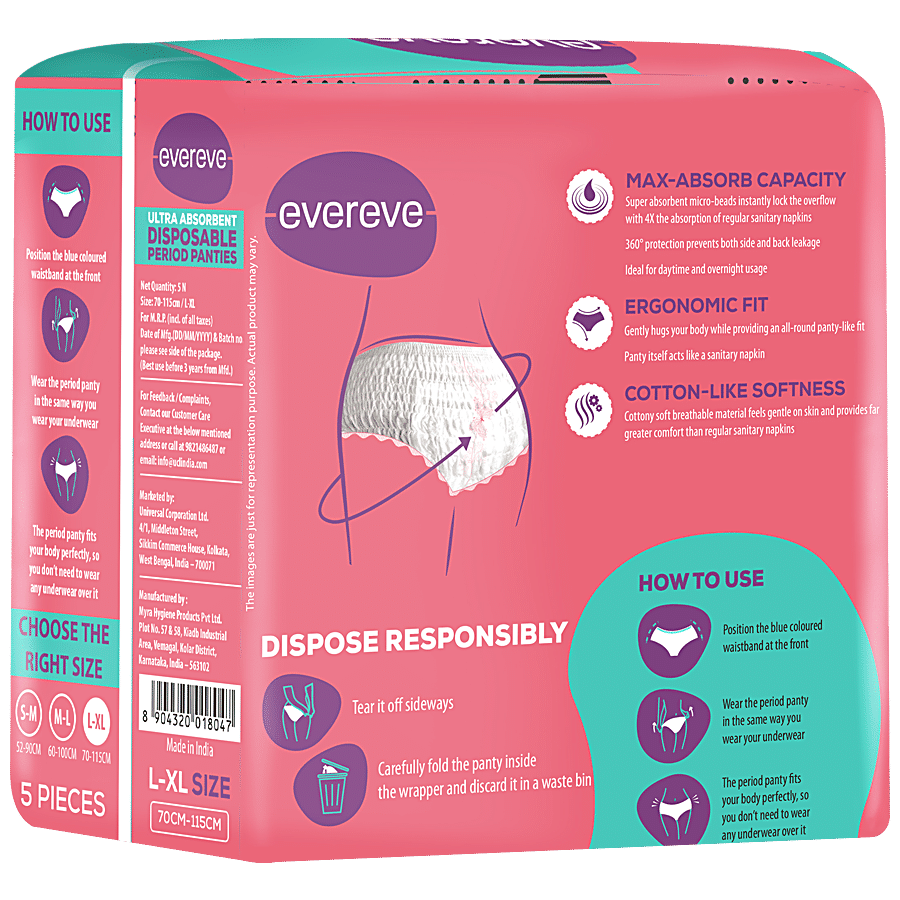 Buy Evereve Evereve Disposable Period Panties - Ultra Absorbent,  Anti-Leakage Protection, L-XL, 5 pcs Online at Best Price of Rs 133.48 -  bigbasket