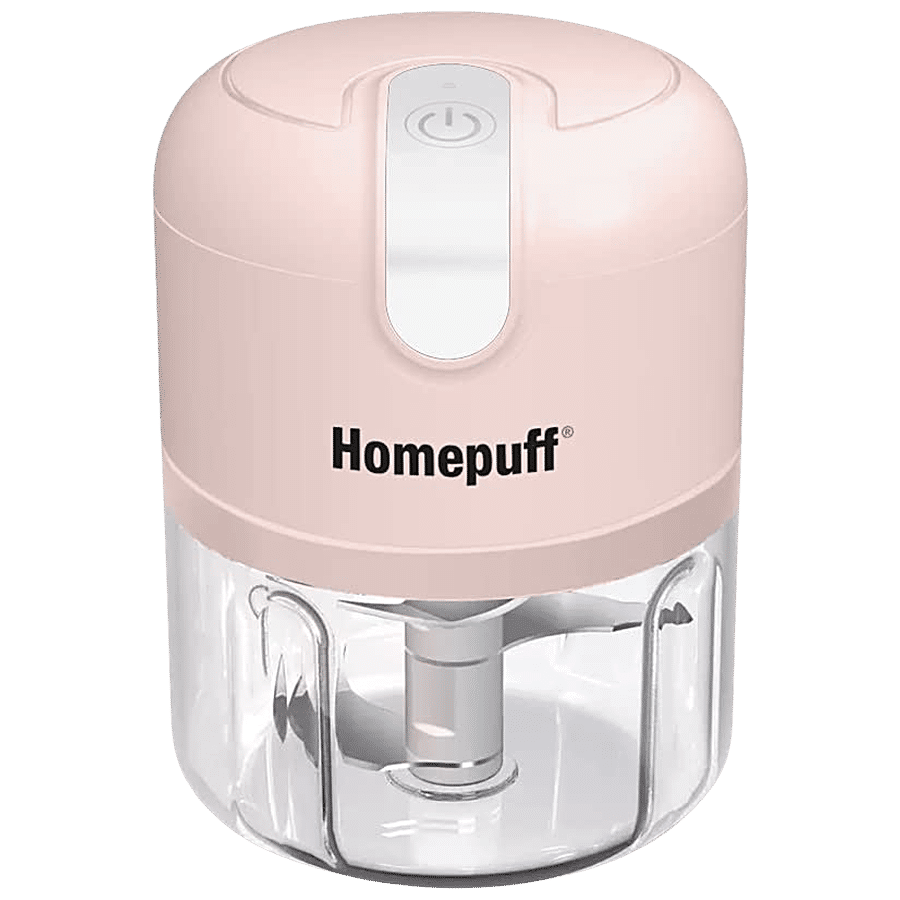 Home Puff Japanese Technology Electric Chopper, Wireless Vegetable Chopper,  One Touch Operation, 10 Second Chopping, Rechargeable, Waterproof,  Stainless Steel Blades, with Warranty, 250ML, 30W, Pink