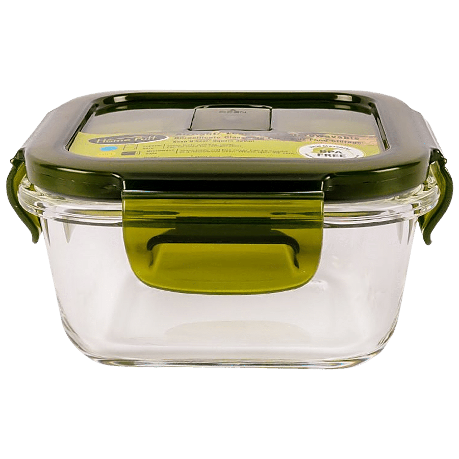 Glass Lunch Box Set of 3 320 Ml Square Microwave Safe office Tiffin Blue