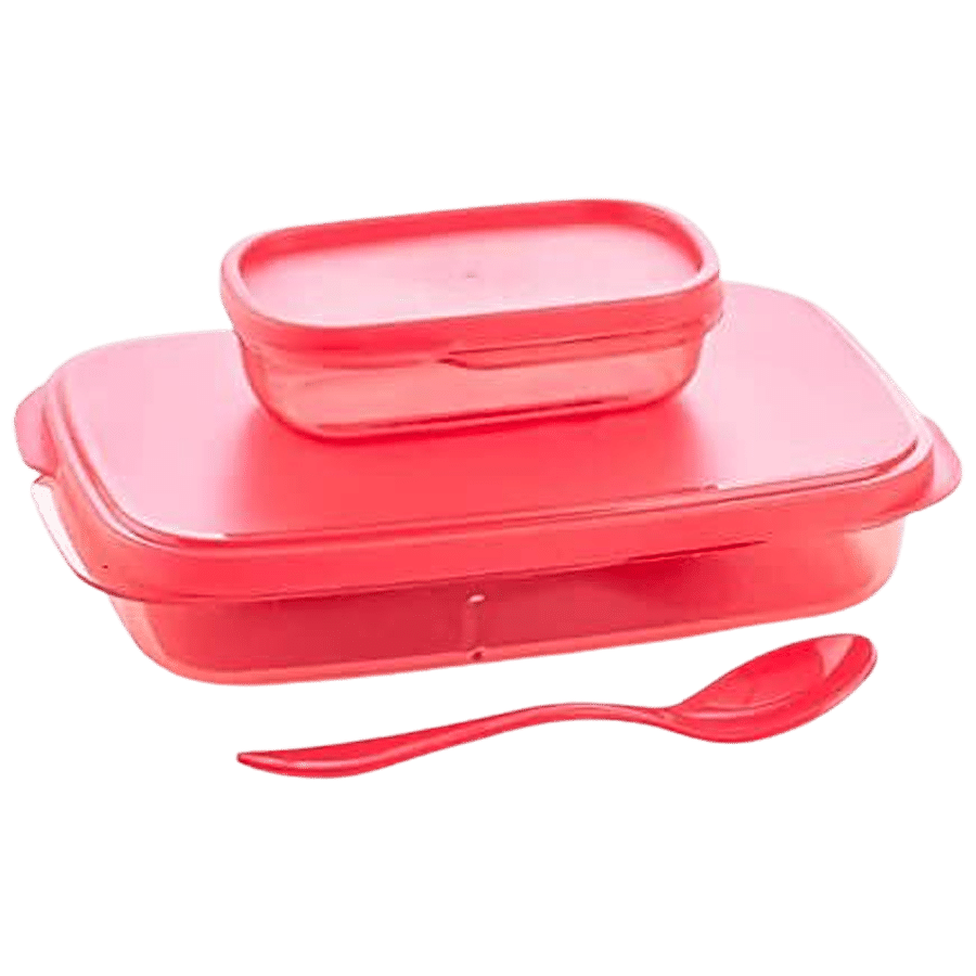 Buy YouBee Lunch/Tiffin Box, Plastic For School, Office With Spoon & Side  Container, For Adults & Kids - Pink Online at Best Price of Rs 199 -  bigbasket