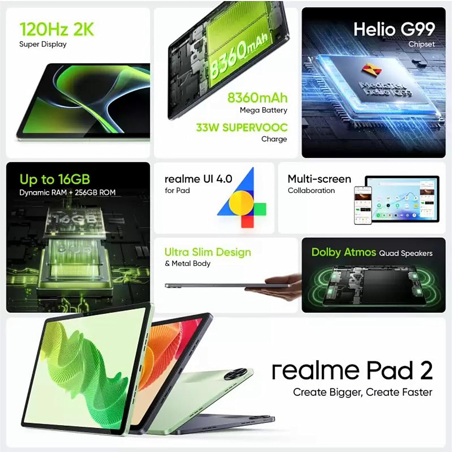 Buy Realme Pad 2 Wi-Fi+4G Android Tablet (11.5 Inch, 6GB RAM, 128GB ROM, Imagination Green) Online at Best Price of Rs 14444 - bigbasket